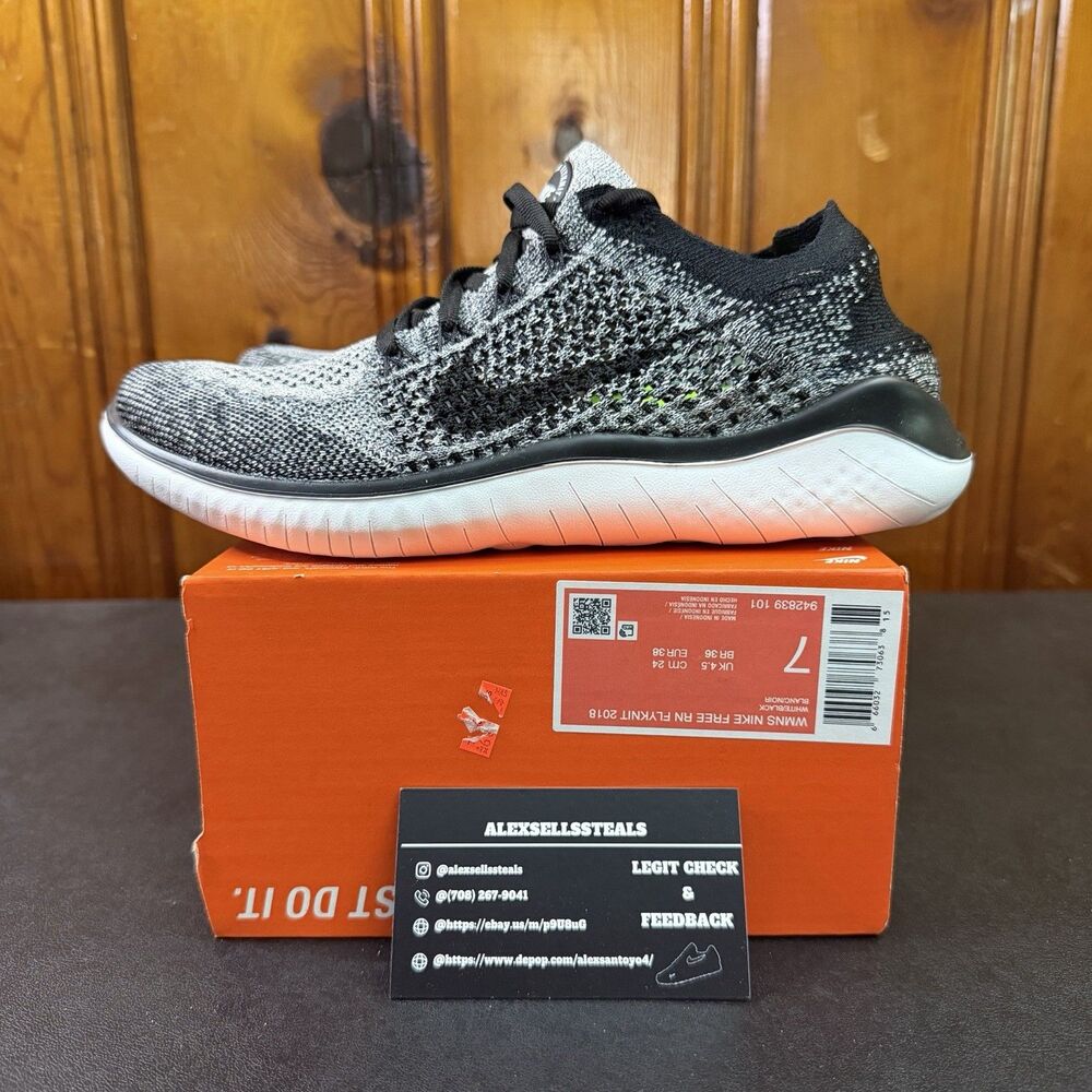 Nike Free RN Flyknit 2018 FK Oreo Grey Black White 942839-101 Women's Size 7 New